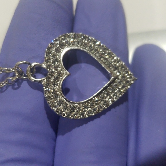 Silver Sparkling Heart Pendant Necklace & Stud Earrings - Women' Fashion Jewelry - Picture 7 of 7